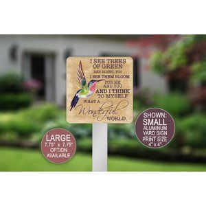 What A Wonderful World Yard & Patio Sign, Hummingbird Gifts Garden Home Decor